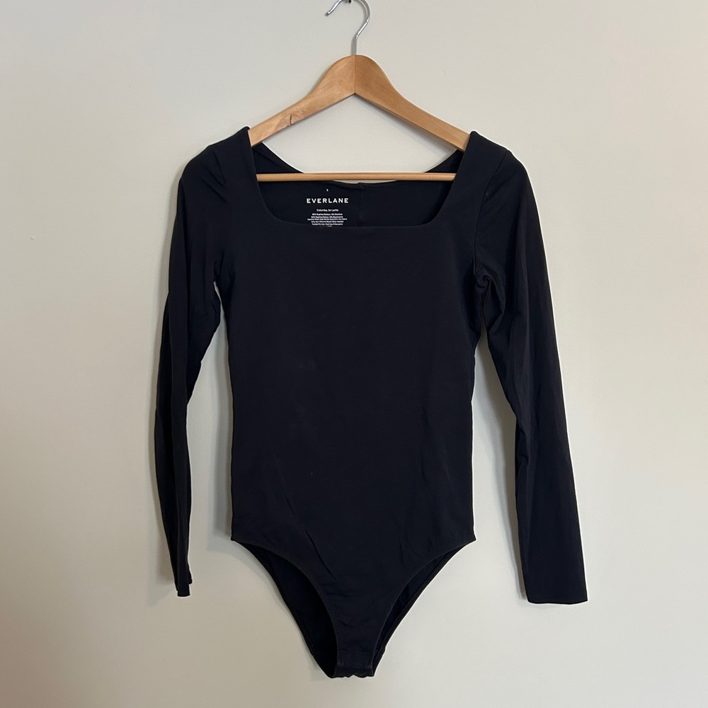 Everland Black Long Sleeve Square-Neck Bodysuit